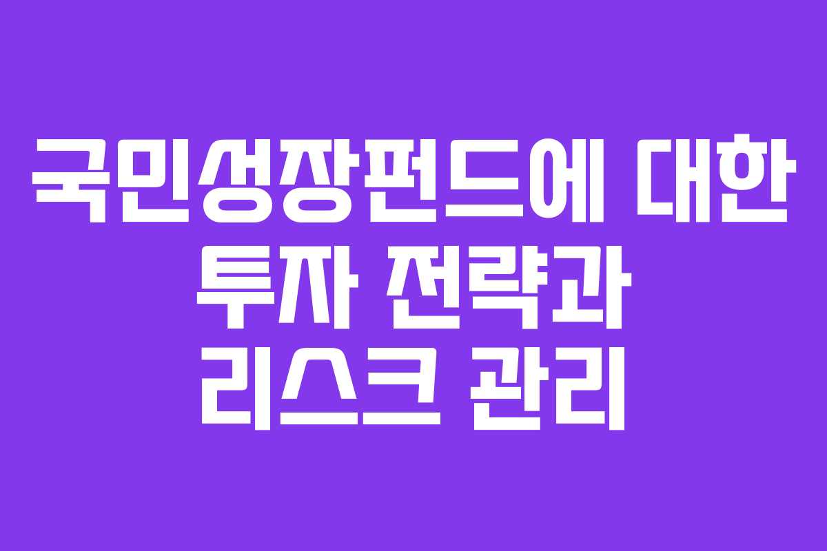 국민성장펀드에 대한 투자 전략과 리스크 관리
