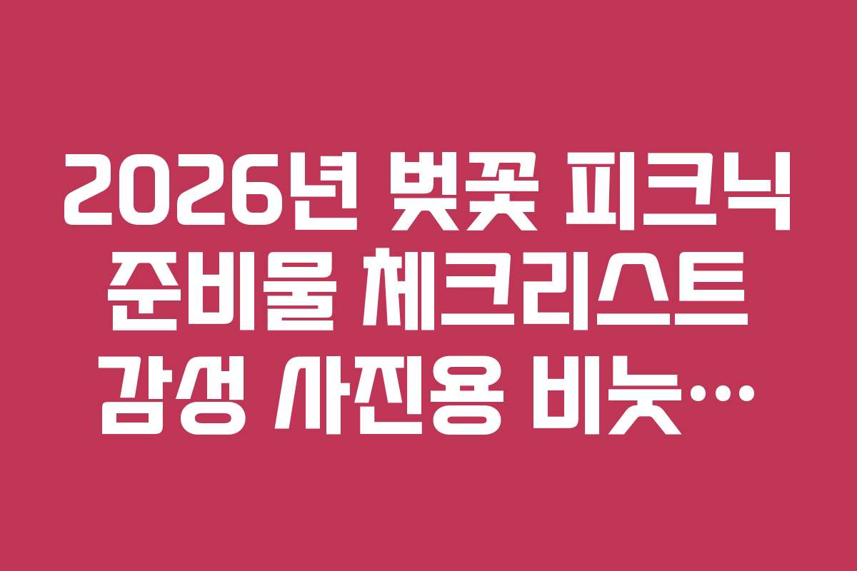 2026년 벚꽃 피크닉 준비물 체크리스트 감성 사진용 비눗방울 소품