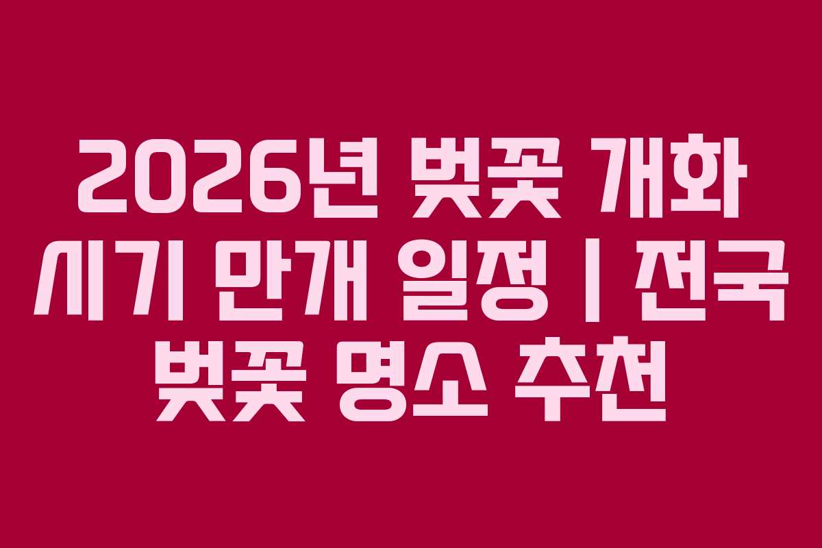 2026년 벚꽃 개화 시기 만개 일정｜전국 벚꽃 명소 추천