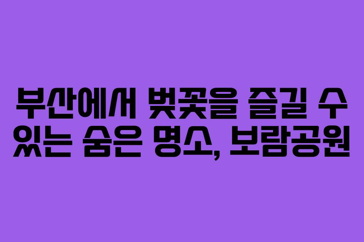 부산에서 벚꽃을 즐길 수 있는 숨은 명소, 보람공원
