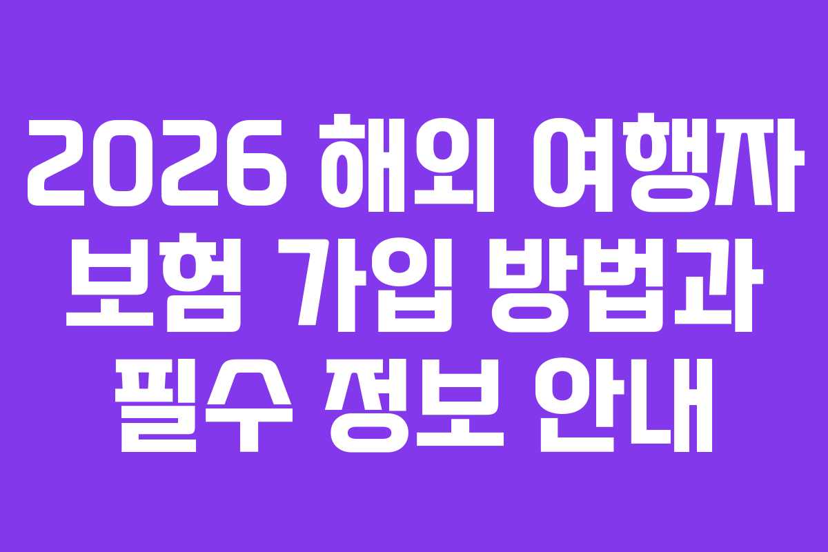 2026 해외 여행자 보험 가입 방법과 필수 정보 안내