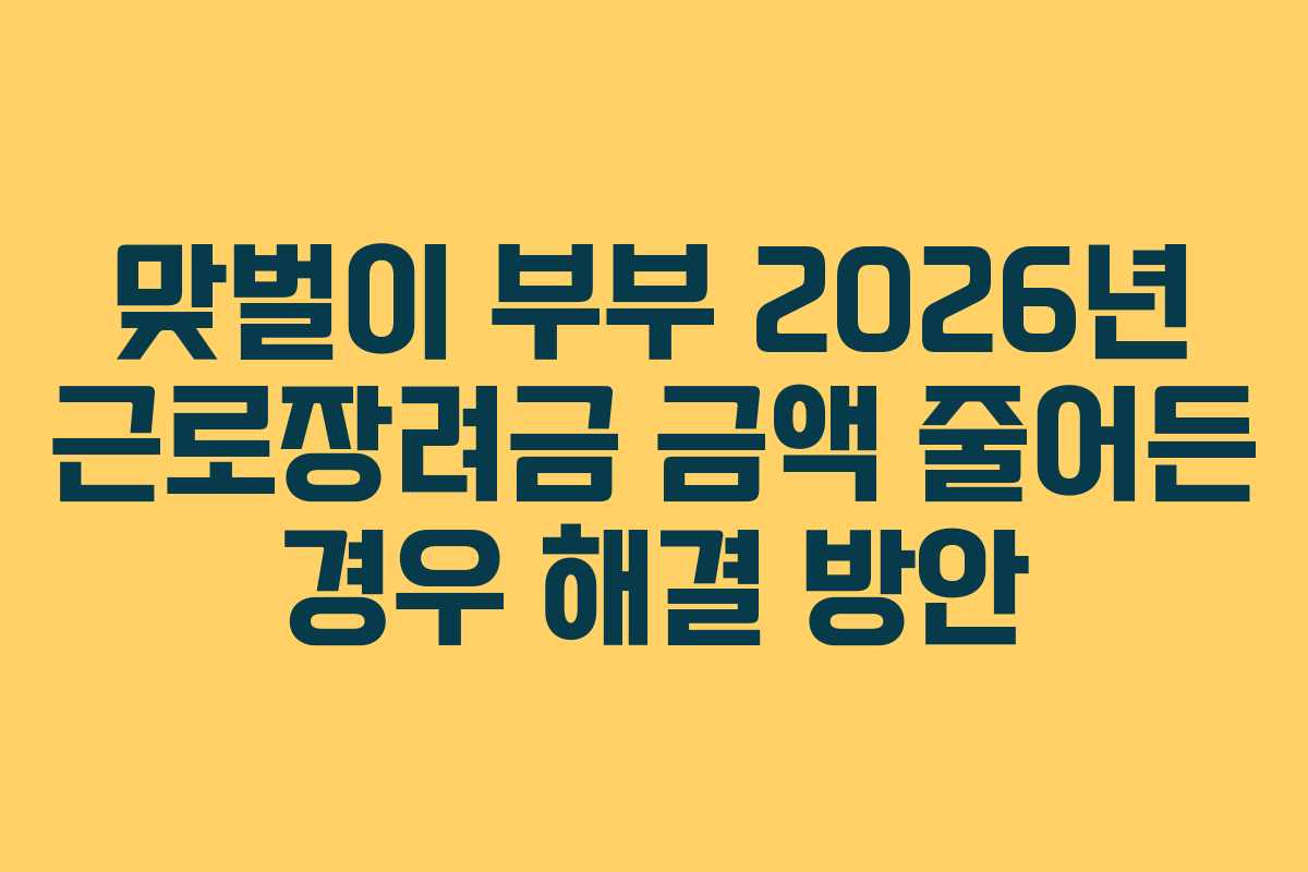 맞벌이 부부 2026년 근로장려금 금액 줄어든 경우 해결 방안