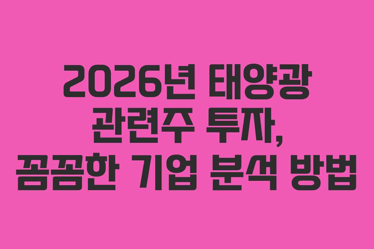 2026년 태양광 관련주 투자, 꼼꼼한 기업 분석 방법