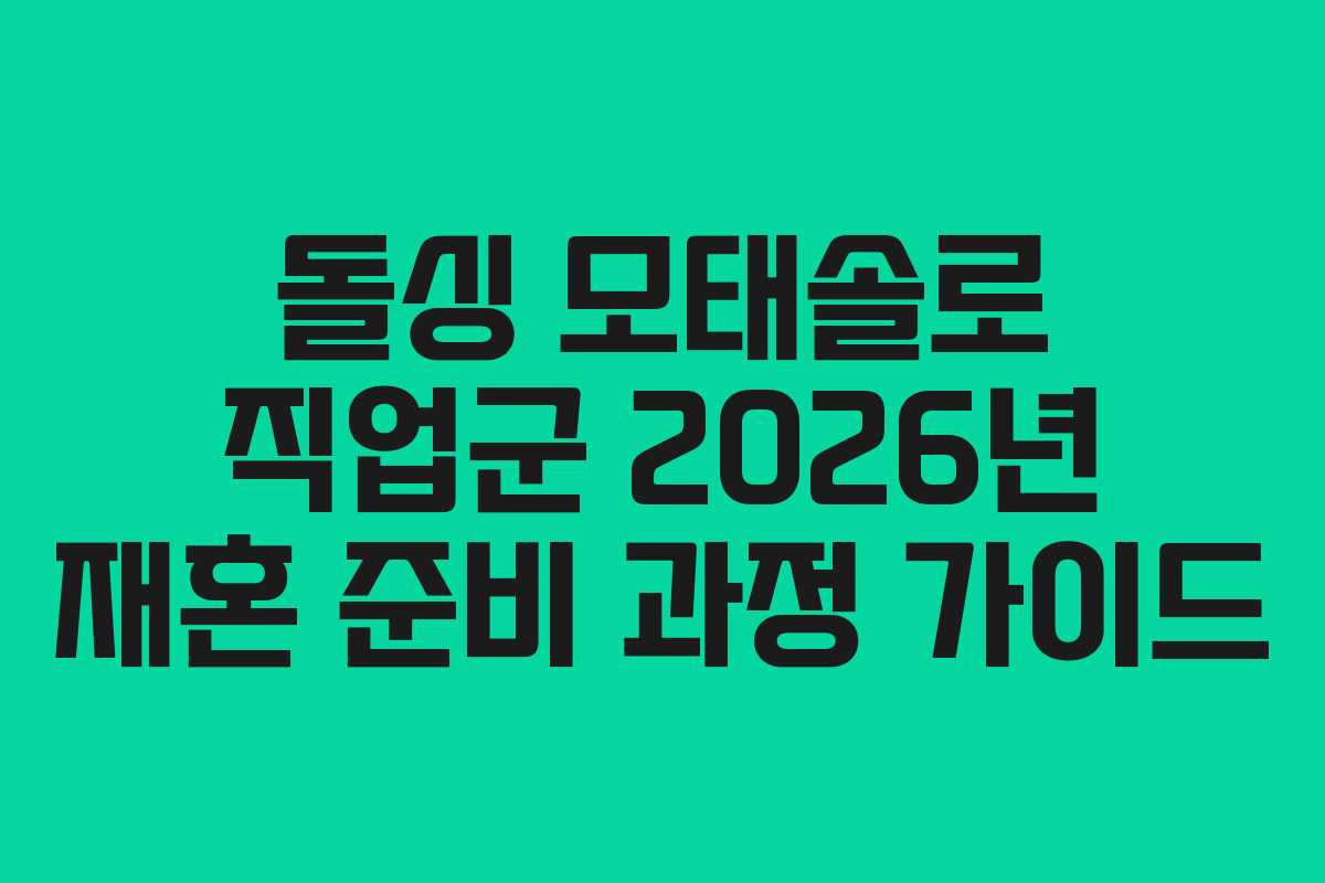 돌싱 모태솔로 직업군 2026년 재혼 준비 과정 가이드