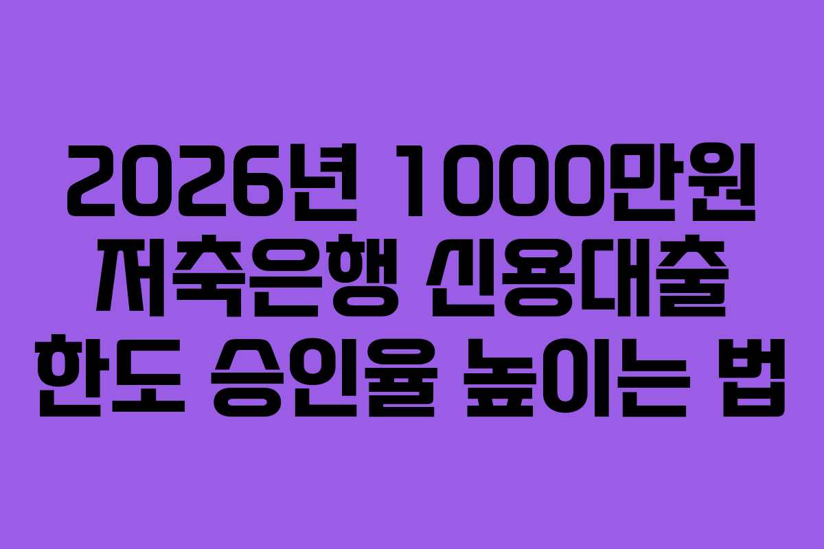 2026년 1000만원 저축은행 신용대출 한도 승인율 높이는 법